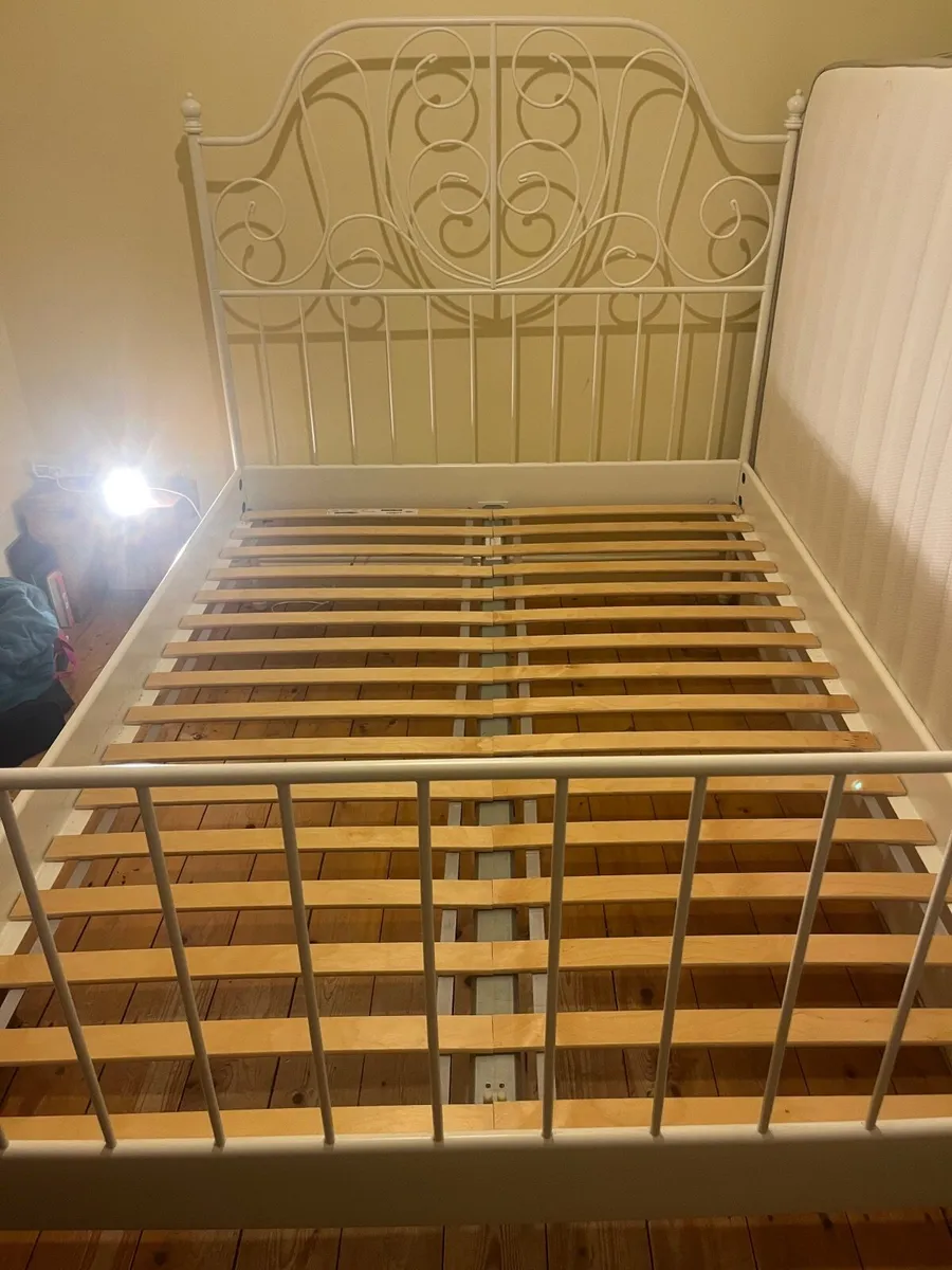 IKEA Leirvik white metal bed frame standard double - Image 3