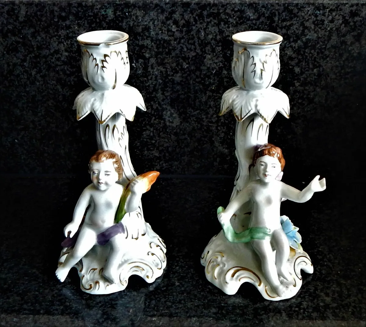 Pair of Vintage Schierholz Porcelain Candlesticks - Image 1