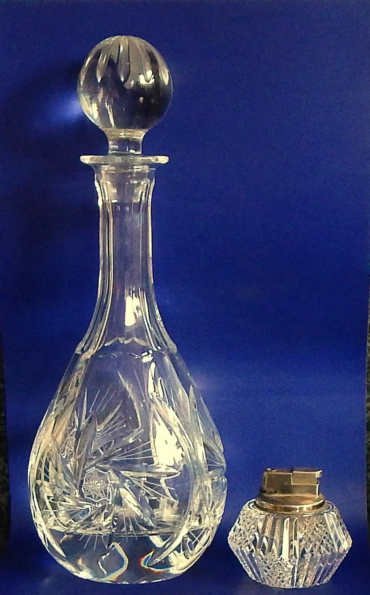 Heavy Cut Crystal Decanter & Colibri Lighter - Image 1