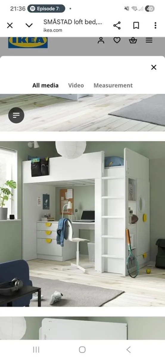 loft bed. White with pink doors. Slight damage to shelves. - Image 2