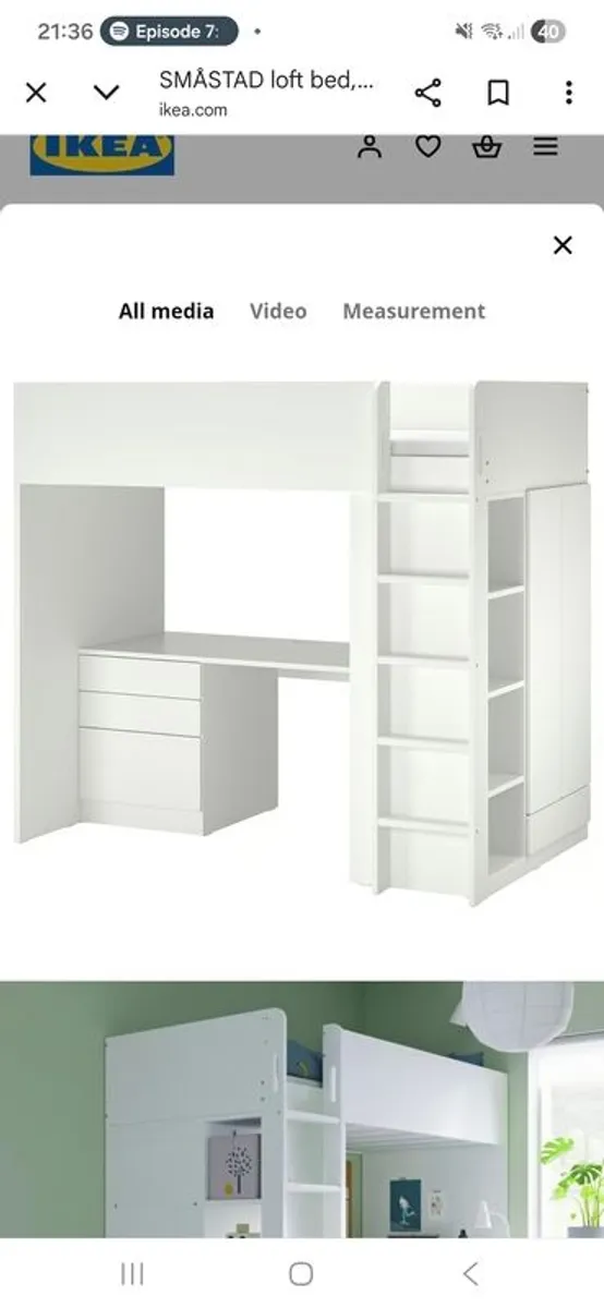 loft bed. White with pink doors. Slight damage to shelves. - Image 3