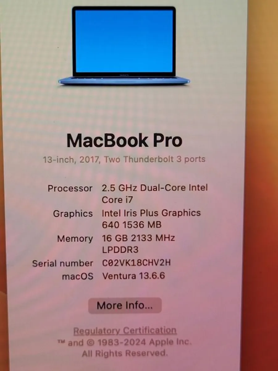 Apple MacBook Pro A1708 13" Core i7 7th Gen 2.5Ghz 16GB 512GB SSD Grey Mid-2017 (Battery Cycle: 26) - Image 4