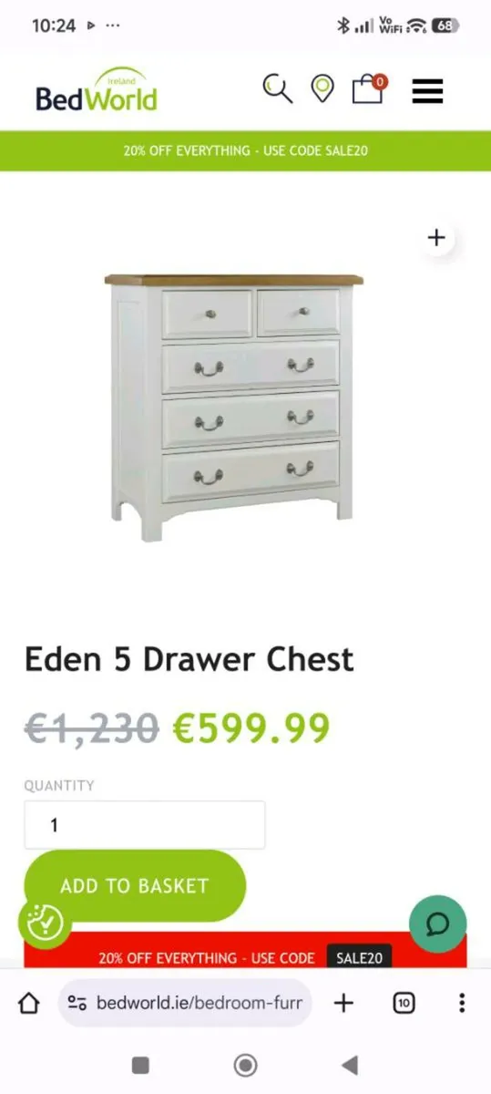 Tall Chest of 5 Drawers Oak. Brand New - Image 1