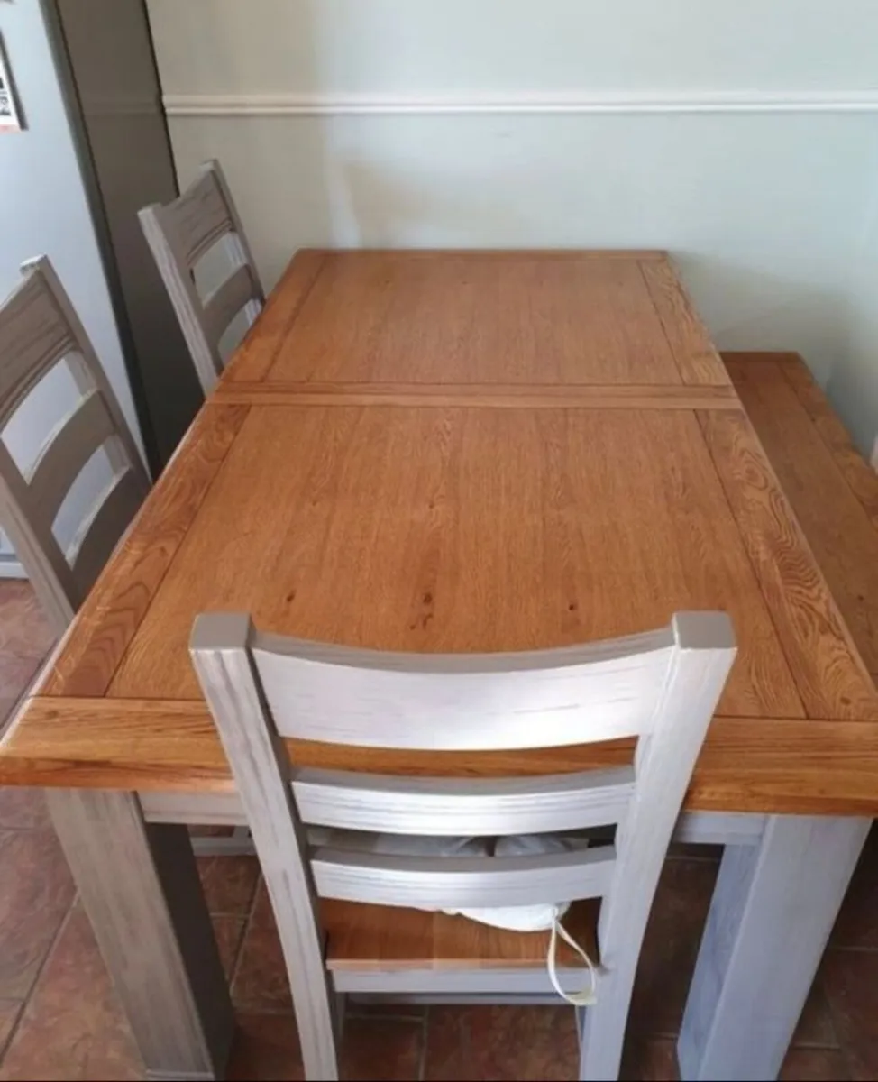 Solid Oak Dining Complete with Bench and Chairs - Image 1