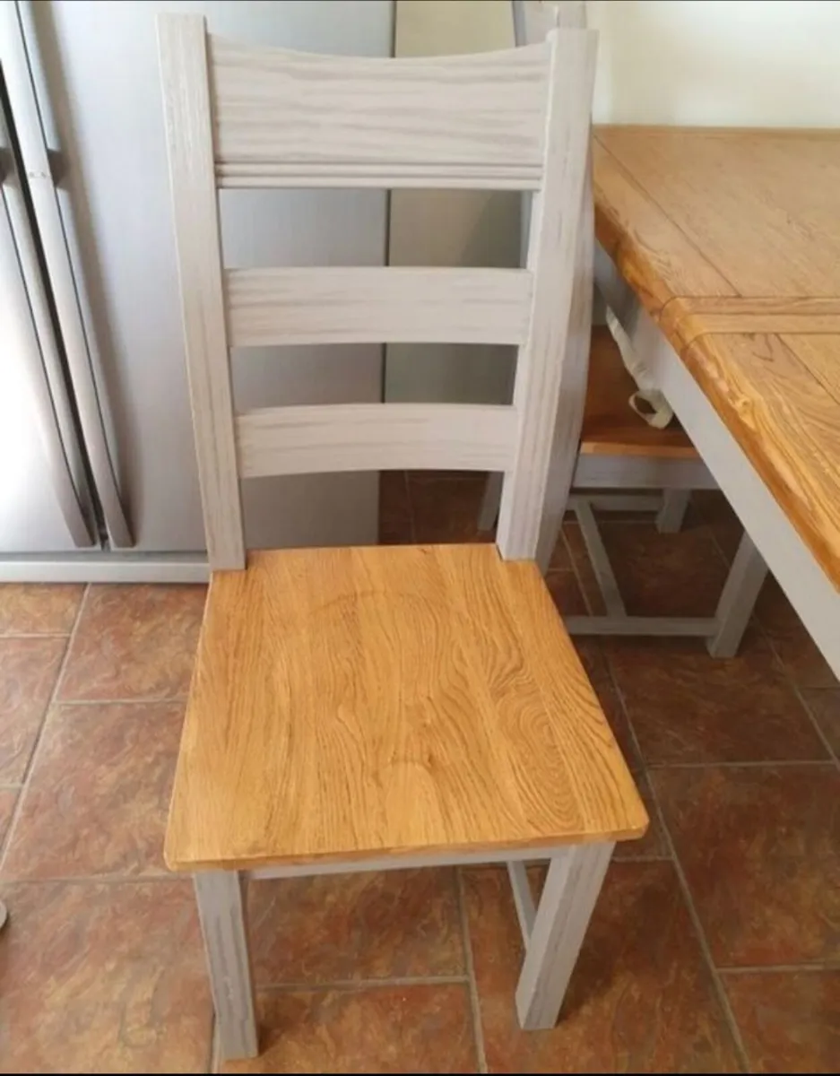 Solid Oak Dining Complete with Bench and Chairs - Image 2