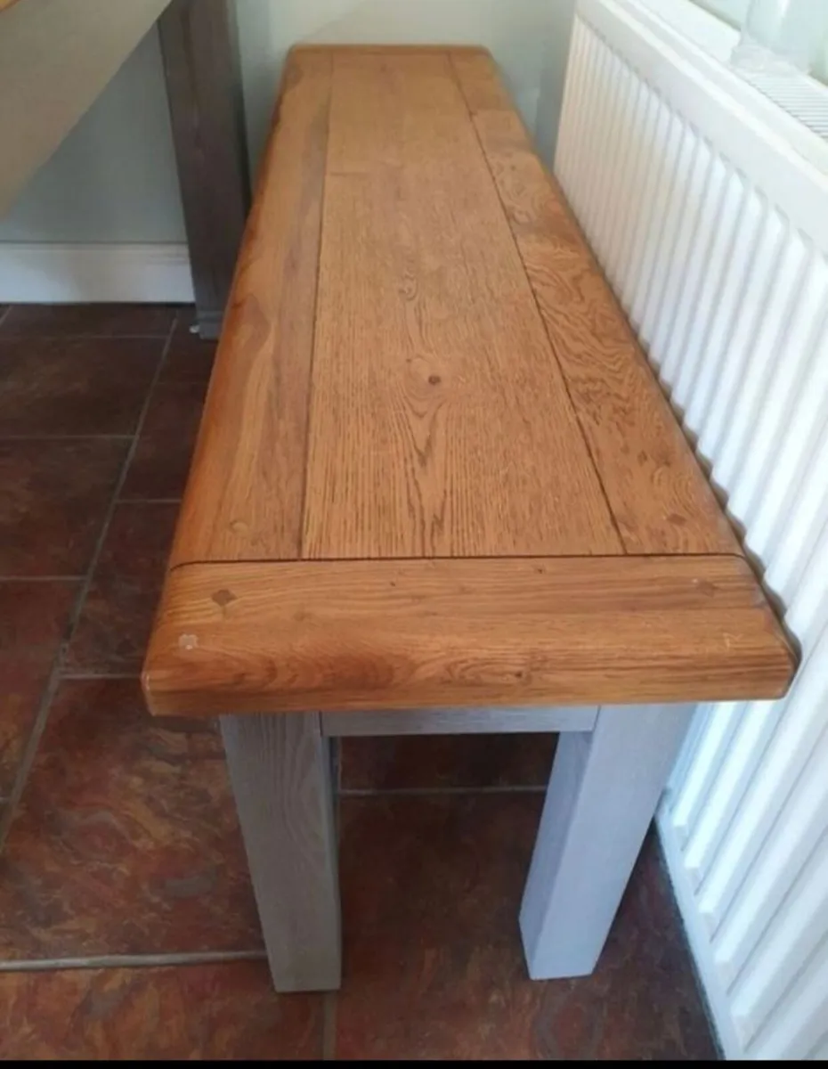 Solid Oak Dining Complete with Bench and Chairs - Image 3