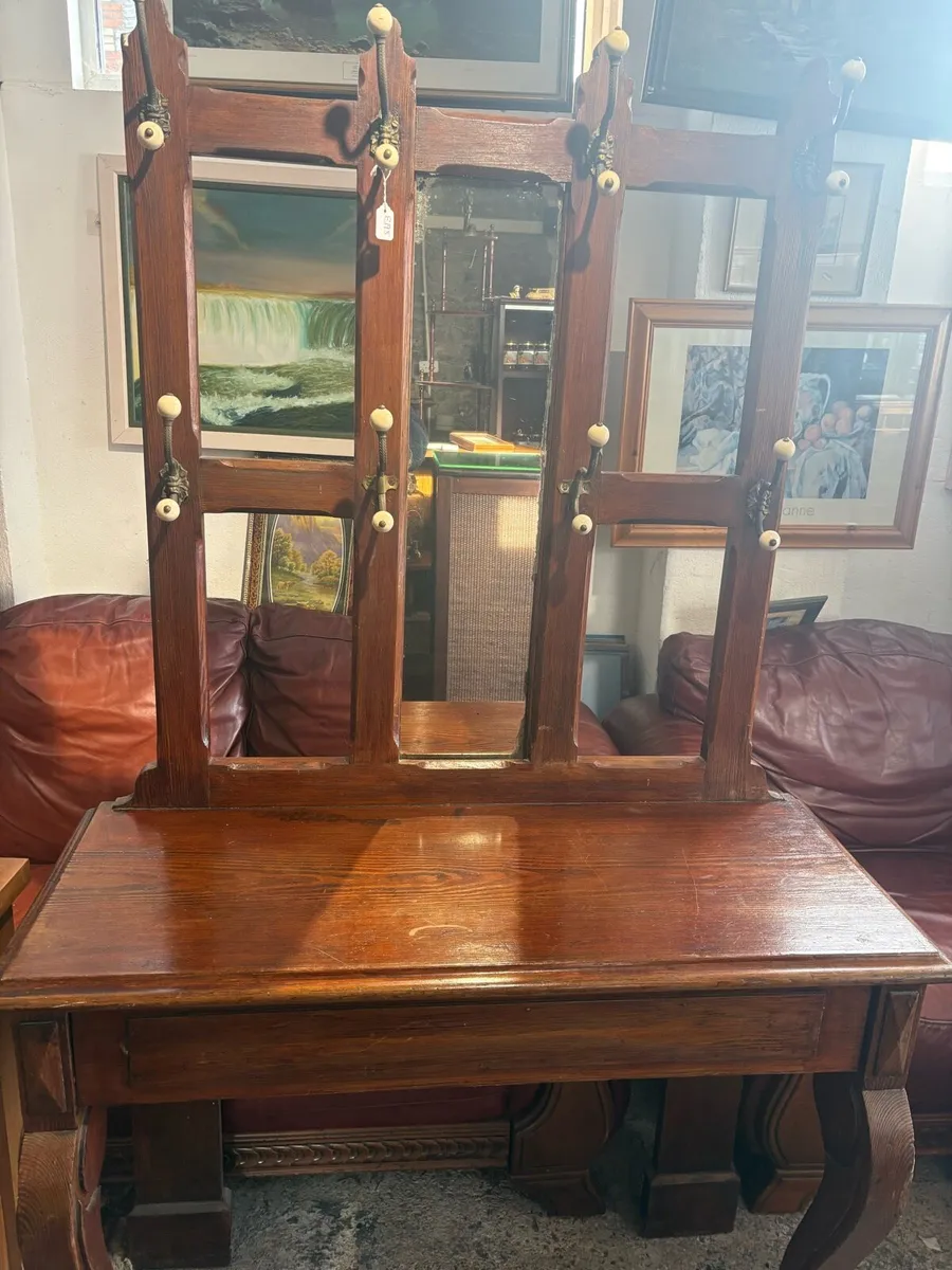 Antique mahogany hall stand hooks, mirror umbrella - Image 1