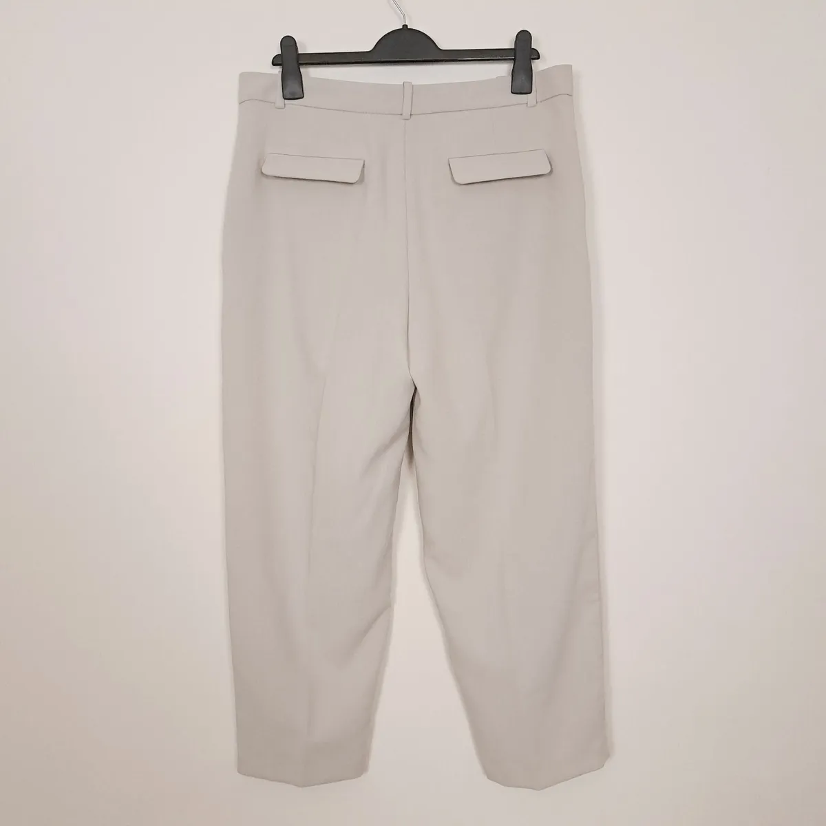 Zara Beige Off White Pleated Cropped Trousers 16UK - Image 4