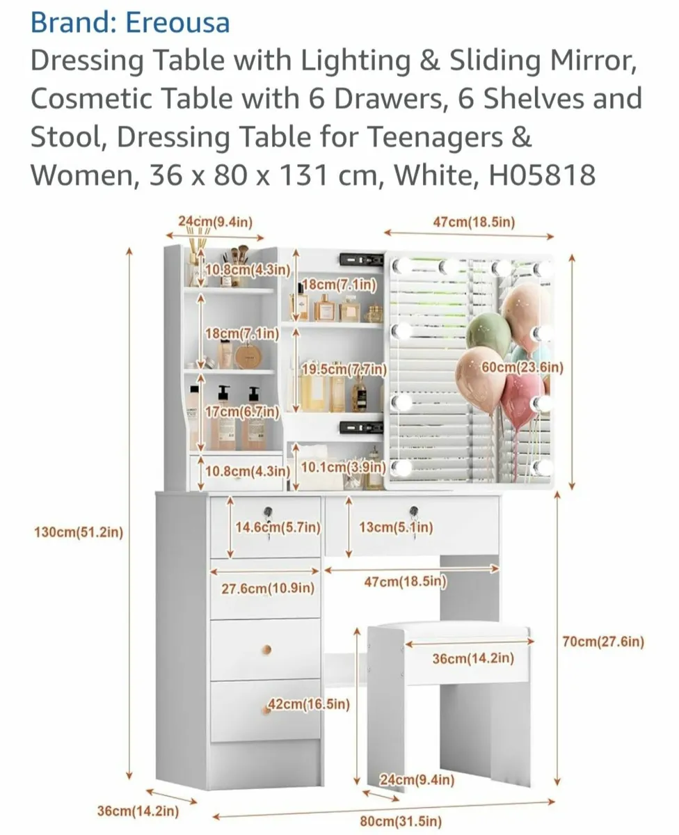 Dressing table vanity & stool - Image 2