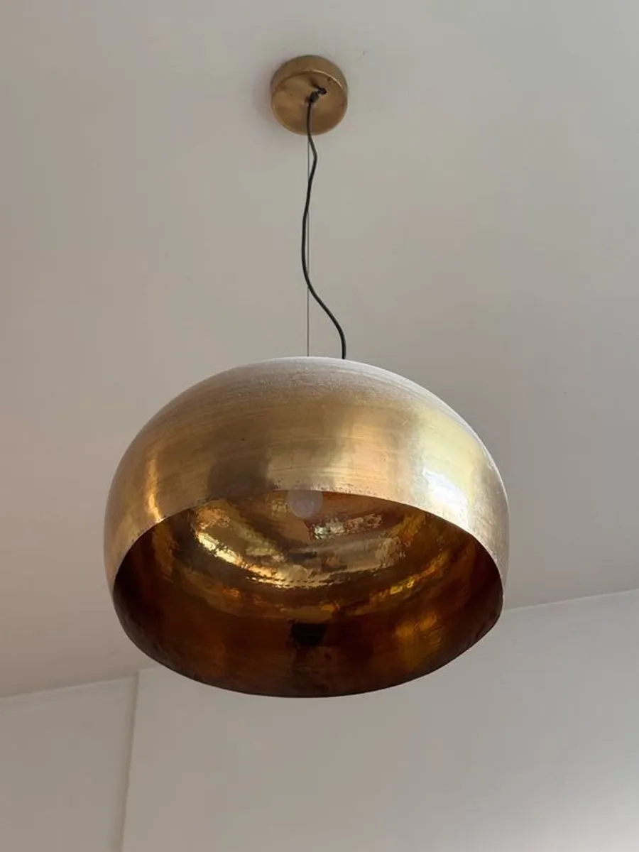 Pair of Hand- Hammered brass Pendant Lights - Image 1