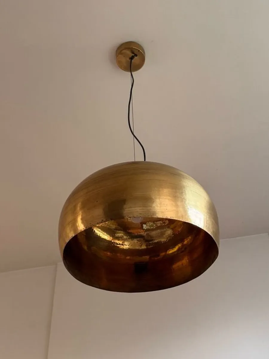 Pair of Hand- Hammered brass Pendant Lights - Image 2
