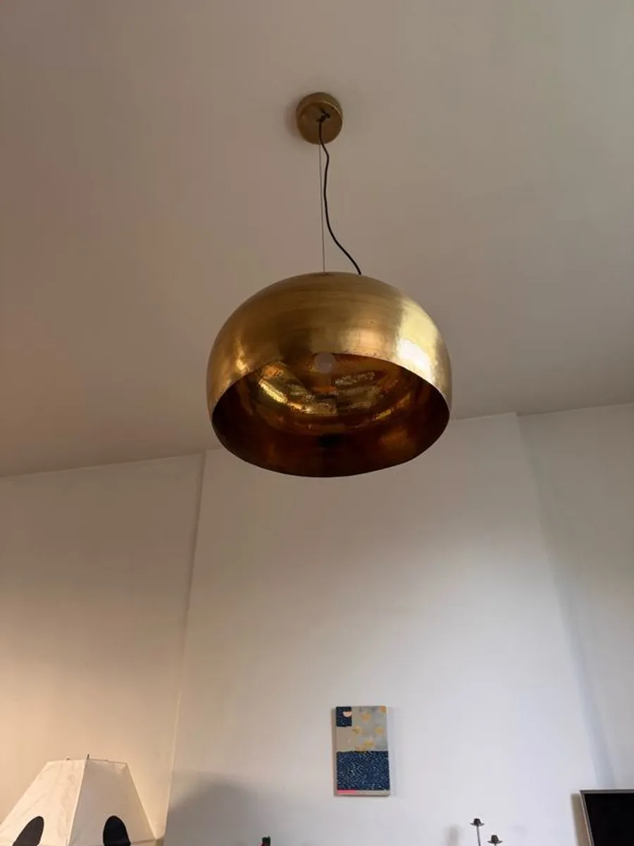 Pair of Hand- Hammered brass Pendant Lights - Image 3