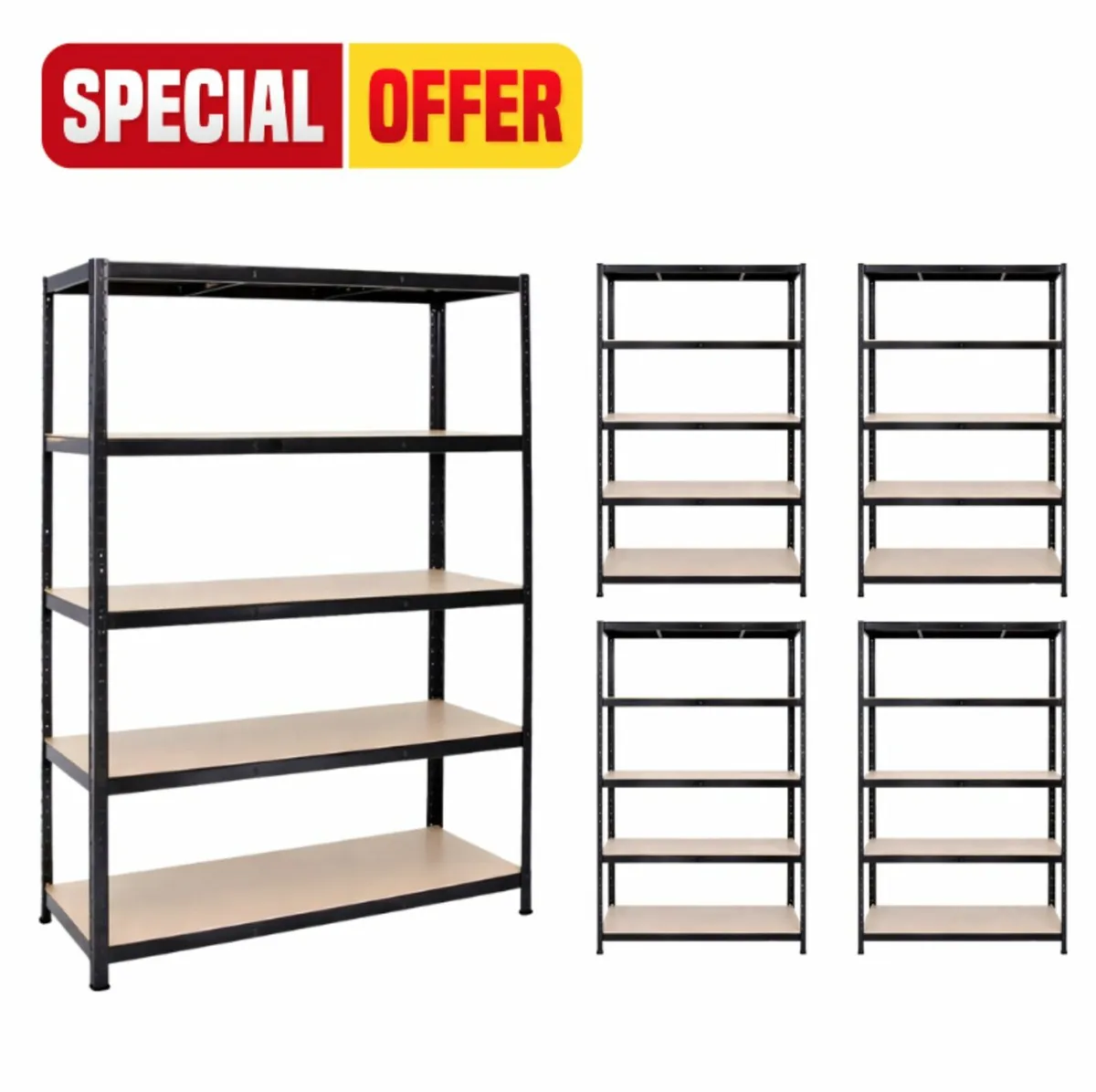 5x bays of 5 tier flatpack shelving - Image 1