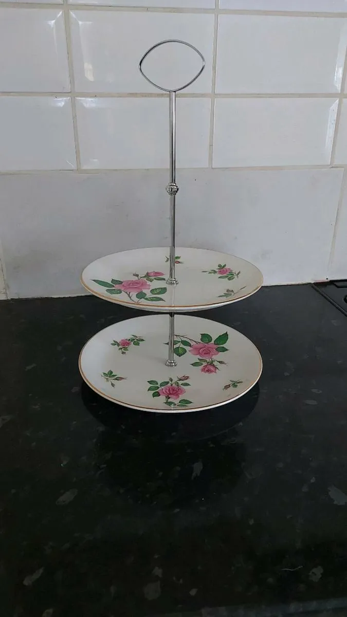 Vintage two tier Staffordshire cake stand - Image 1