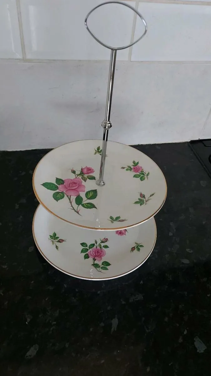 Vintage two tier Staffordshire cake stand - Image 2