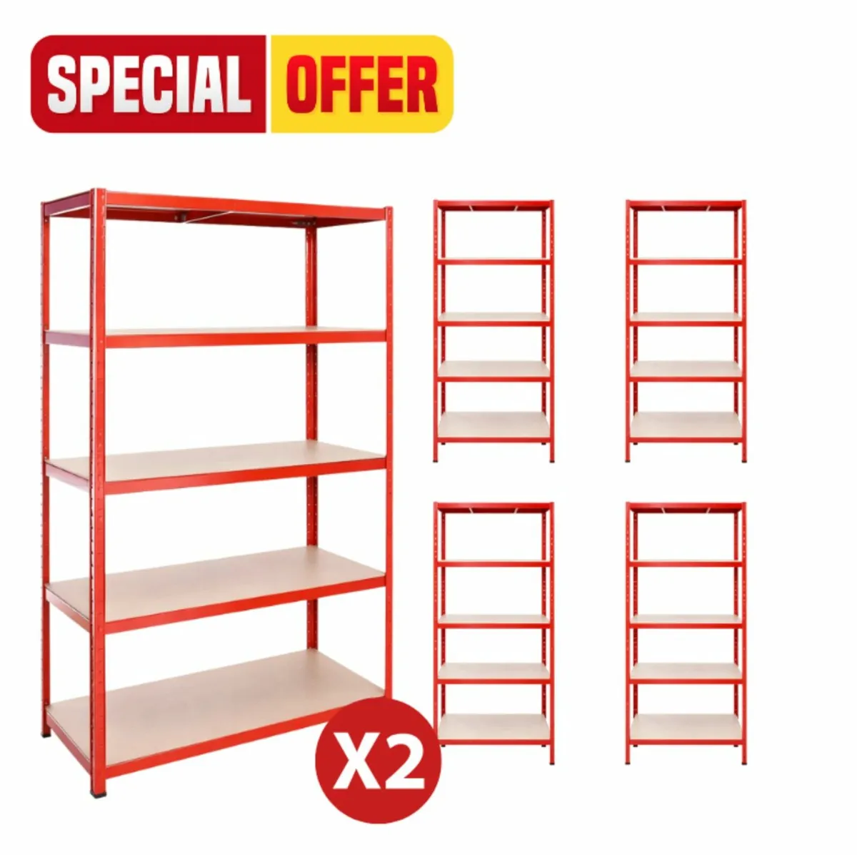 10x boltless 5 tier flatpack shelving - Image 1