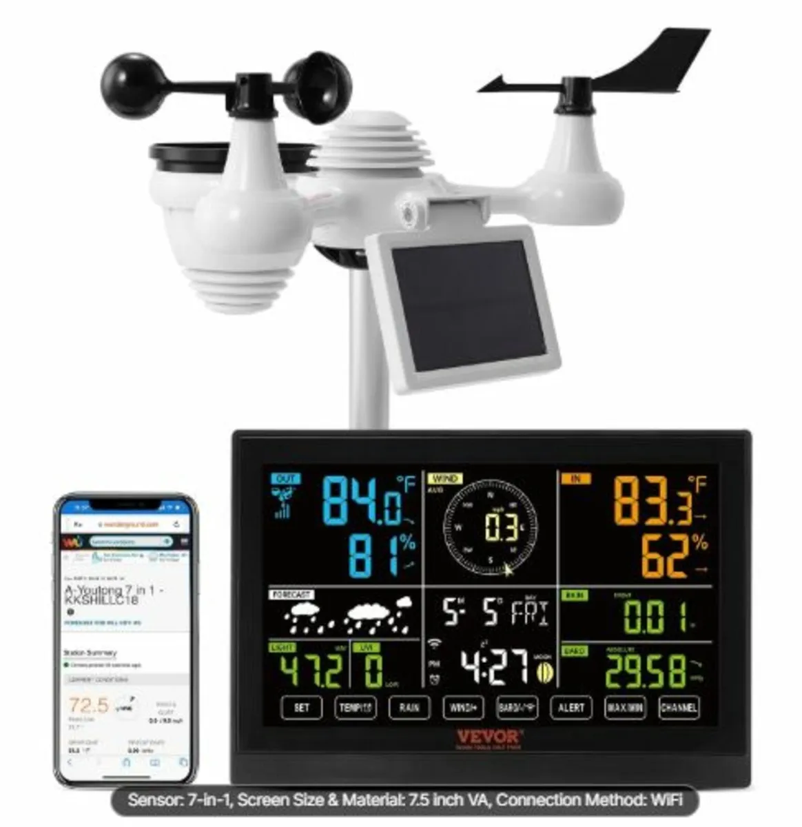 7-in-1 Wi-Fi Weather Station, 19.1 cm (7.5-inch) - Image 1
