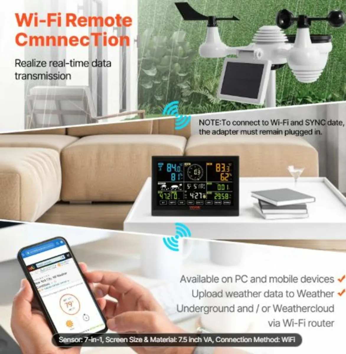 7-in-1 Wi-Fi Weather Station, 19.1 cm (7.5-inch) - Image 2