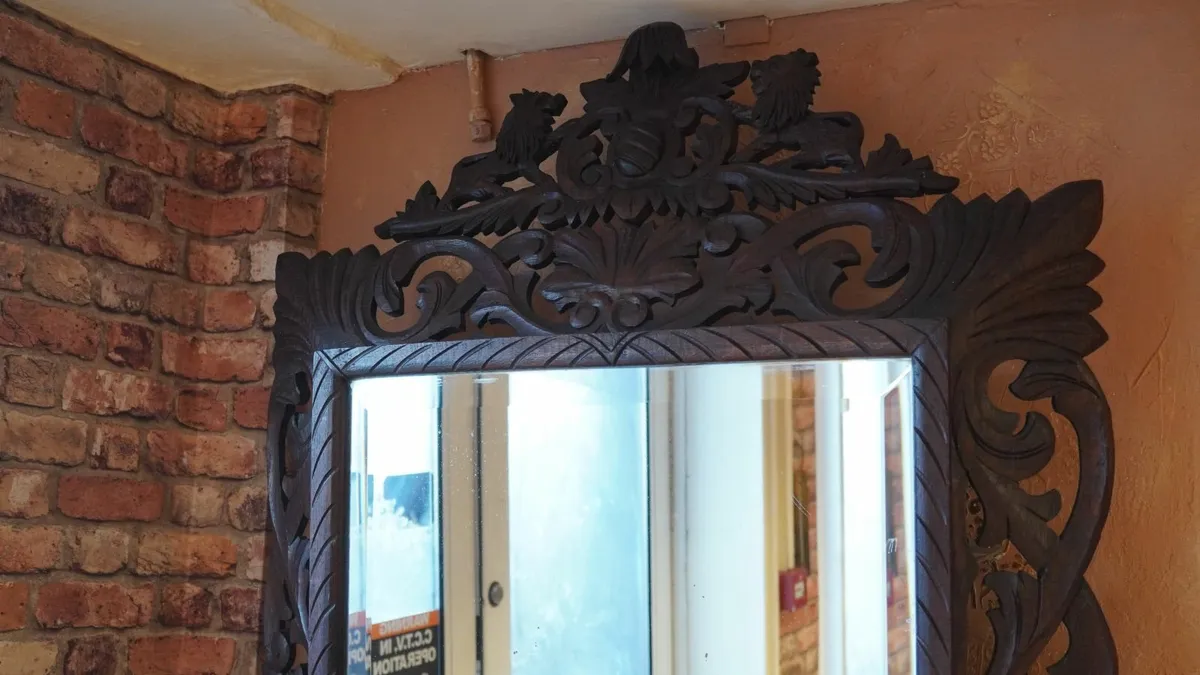 Antique French Carved Oak Wall Mirror - Image 2