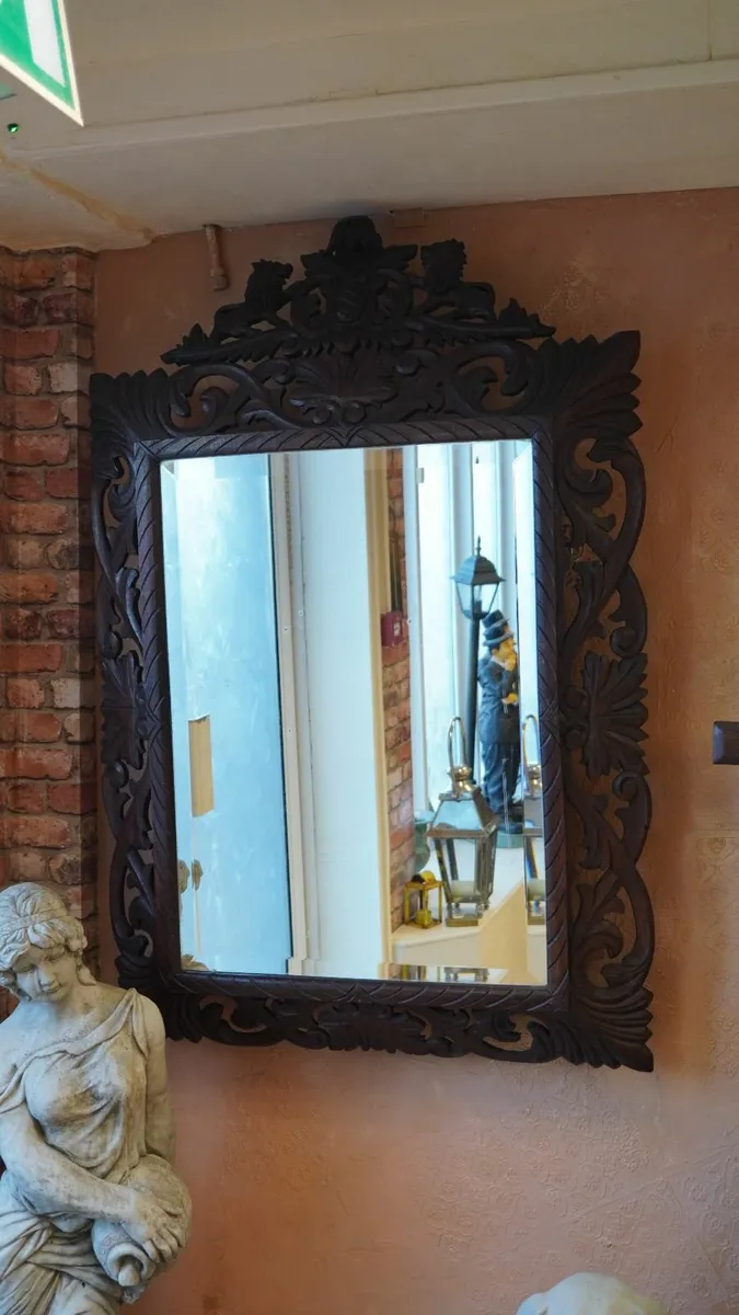 Antique French Carved Oak Wall Mirror - Image 1