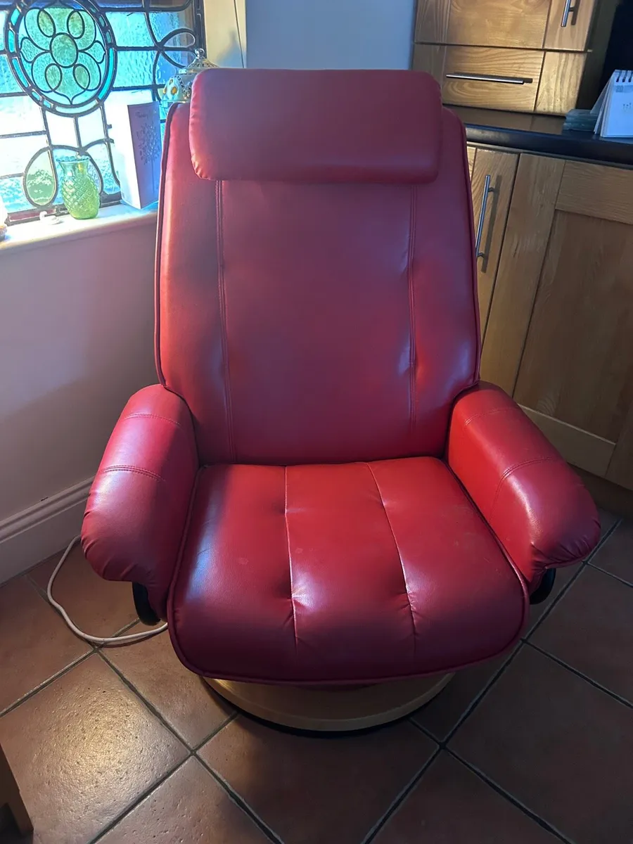 Leather recliner with footstool - Image 1