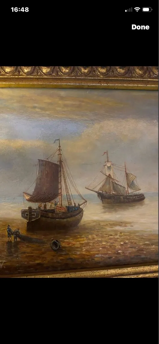 Vintage Oil on Board Maritime Painting - Image 3