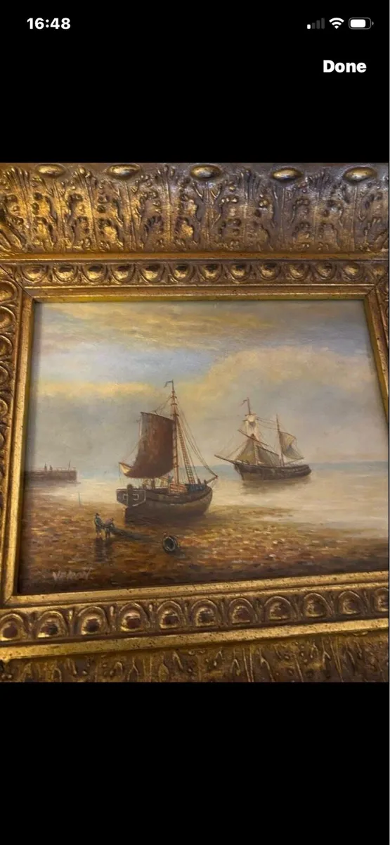 Vintage Oil on Board Maritime Painting - Image 2