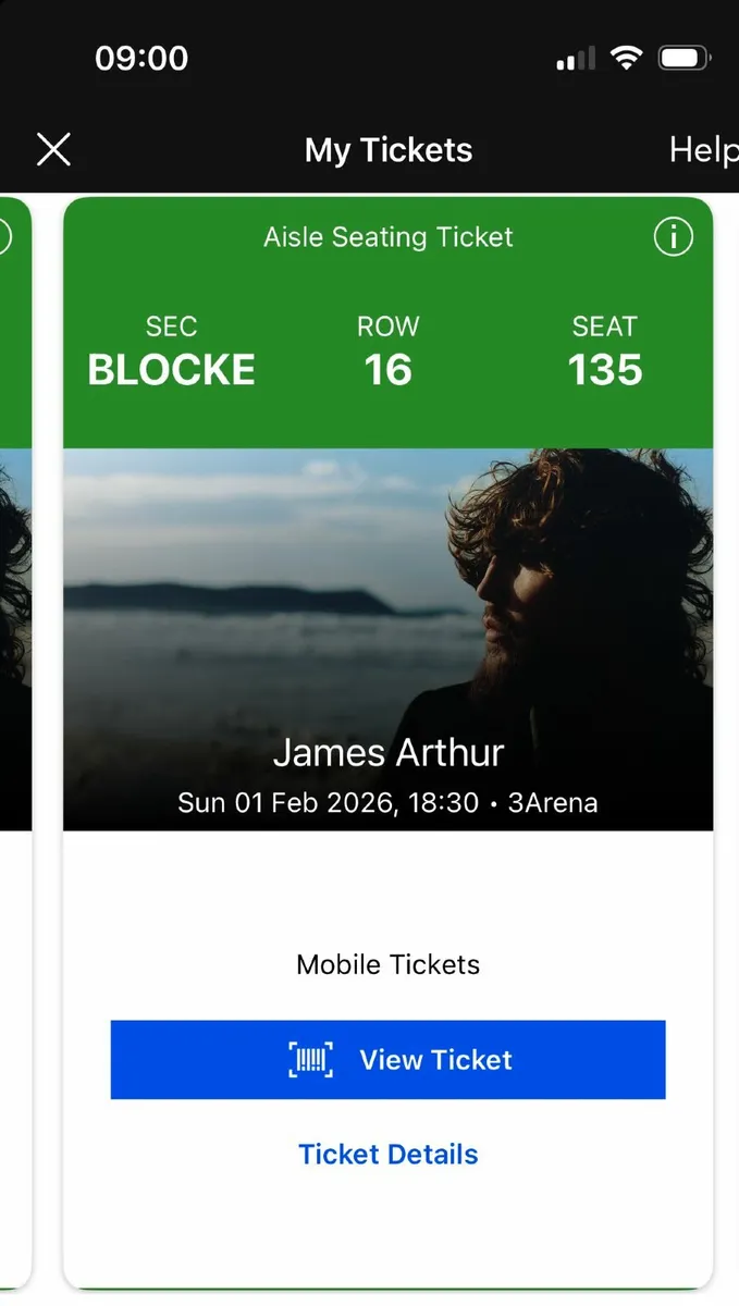 2 Tickets for James Arthur 3 Arena - 1st Feb - Image 1
