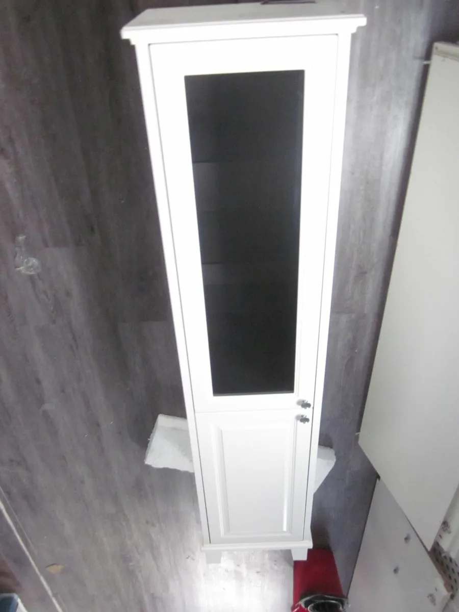 Tall Hard Wood Laminated 1/2 Glass White Cabin - Image 1