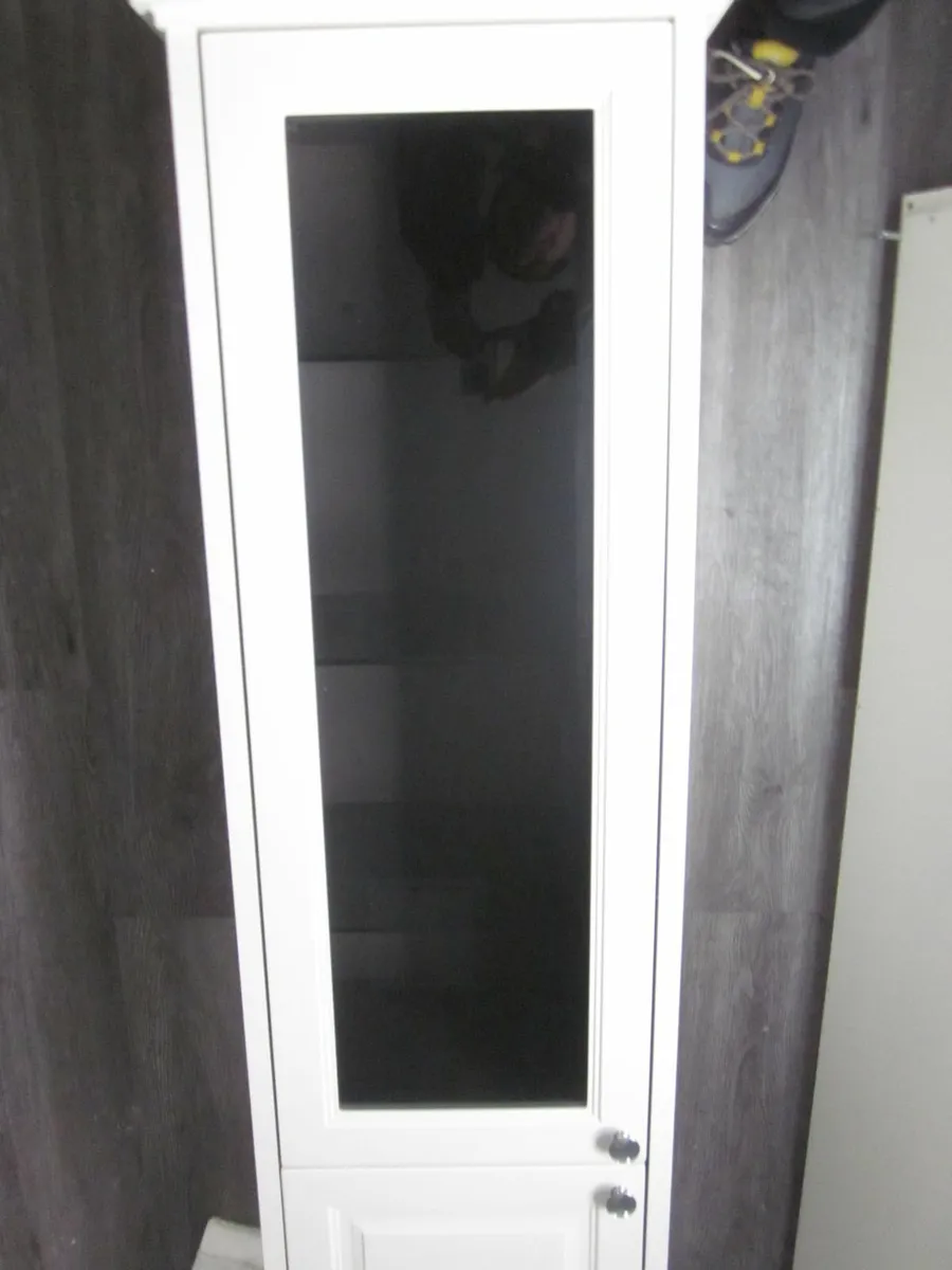 Tall Hard Wood Laminated 1/2 Glass White Cabin - Image 4