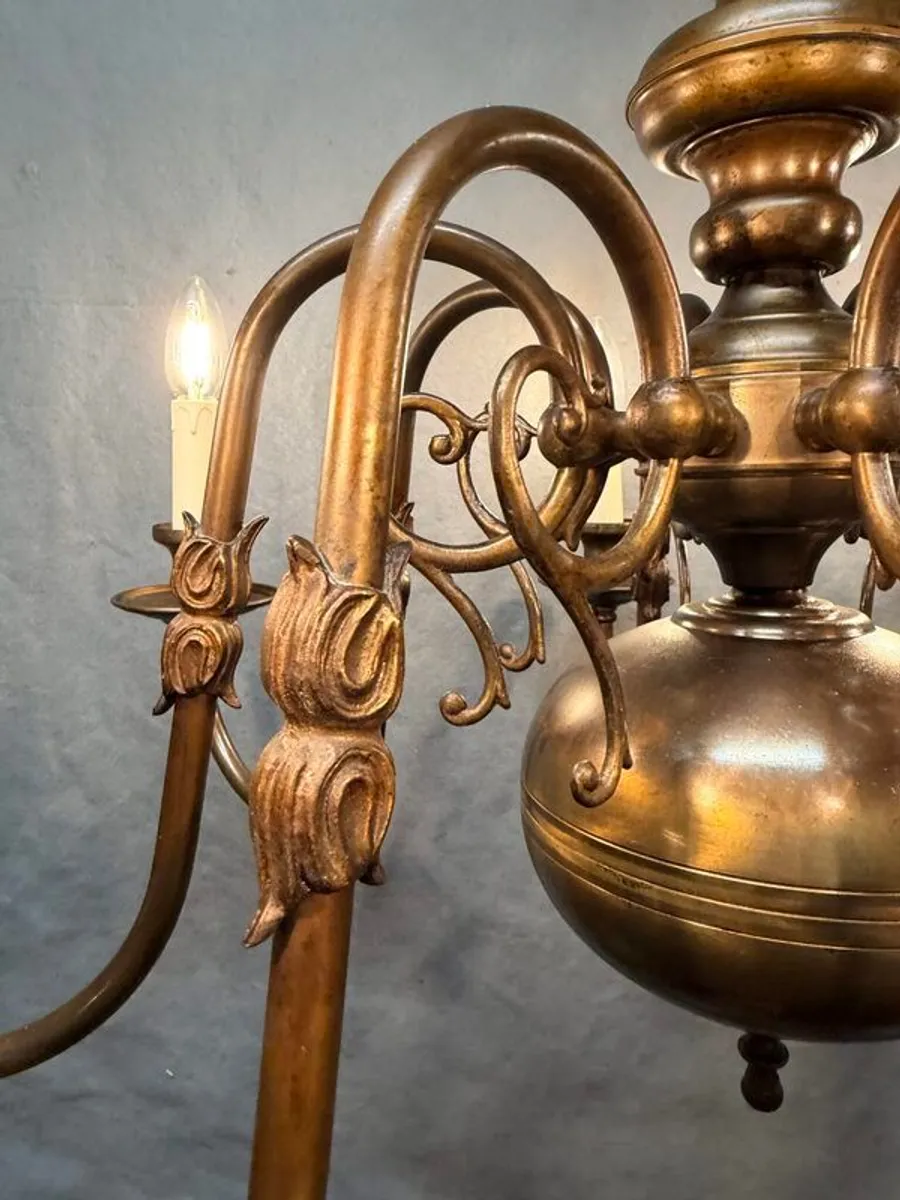 Very Good Antique Eight Branch Flemish Chandelier. - Image 3