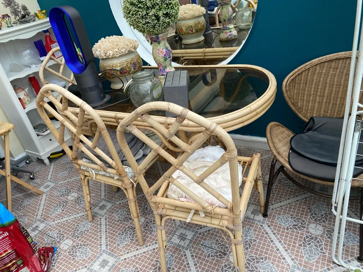 Wicker and glass table and chairs