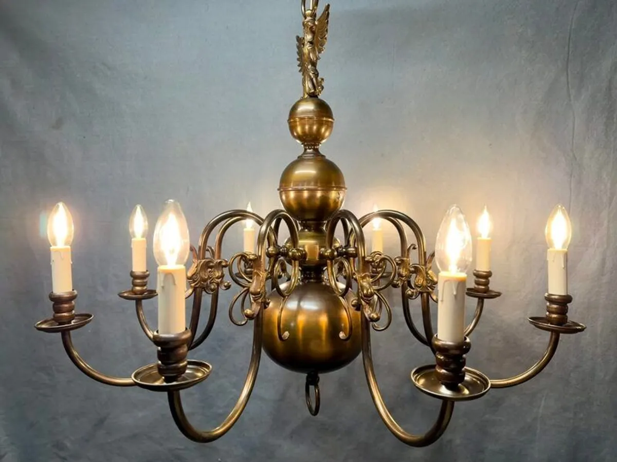 Very Good Large Antique Eight Branch Flemish Chandelier. - Image 1