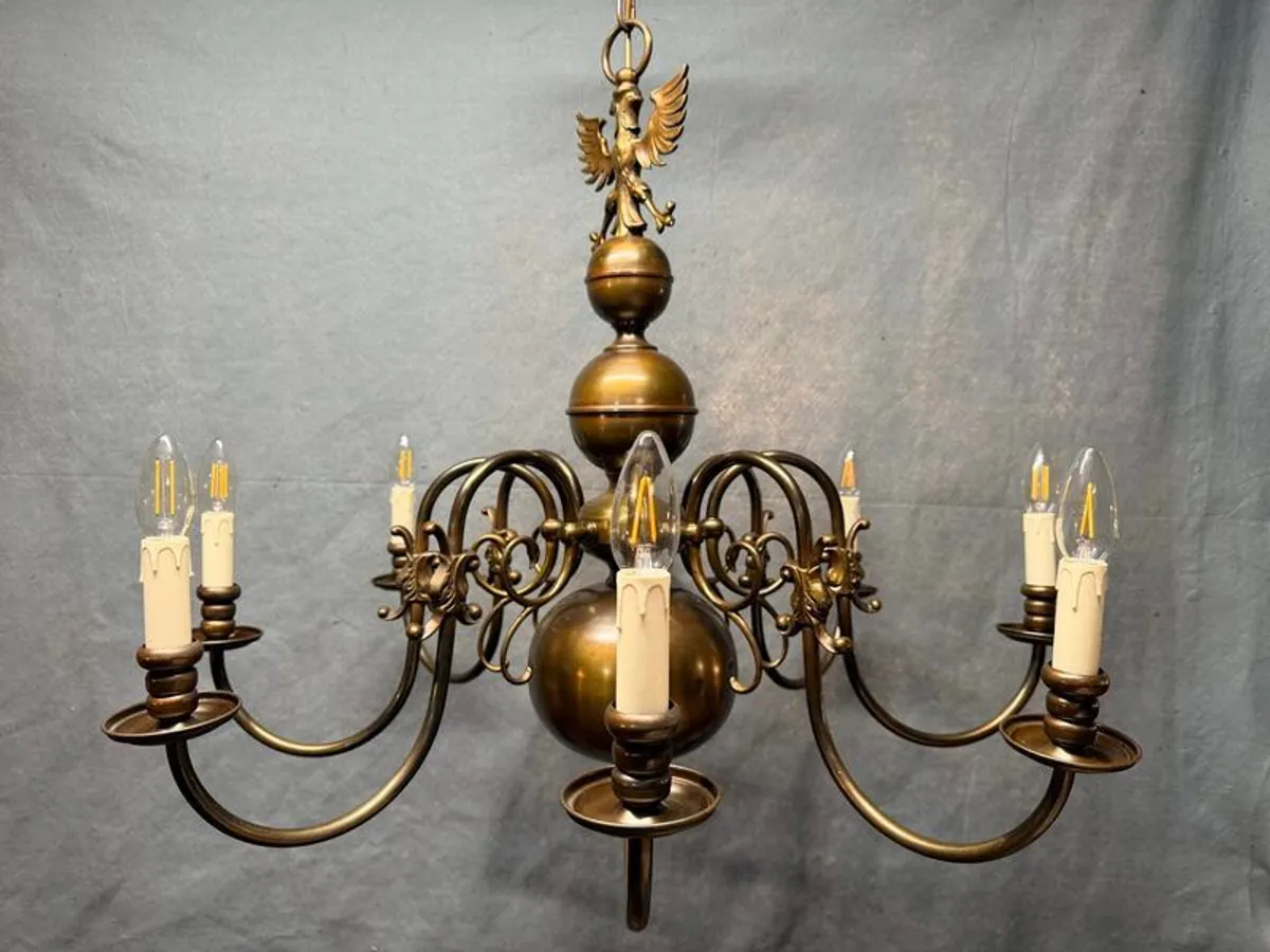 Very Good Large Antique Eight Branch Flemish Chandelier. - Image 2