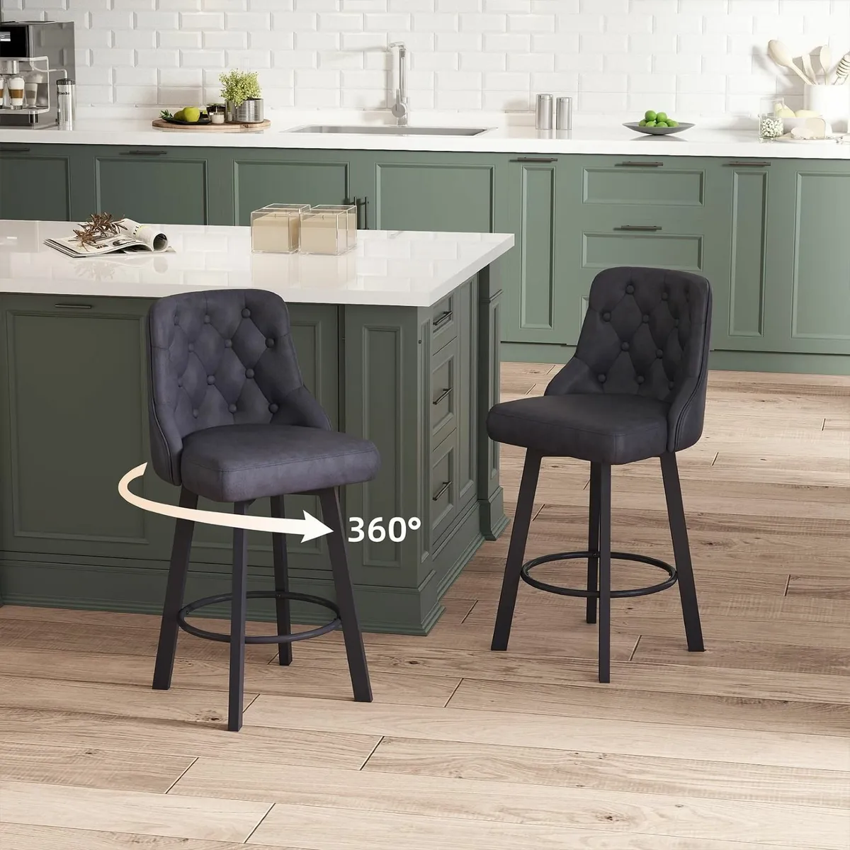 Bar Stools Set of 2, Waterproof PU Leather Chair - Image 2