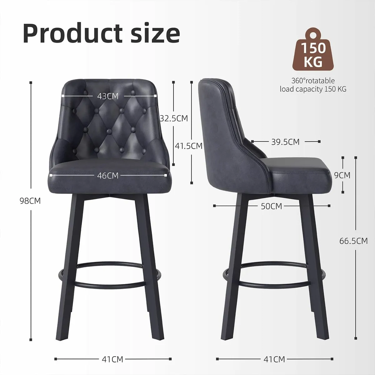 Bar Stools Set of 2, Waterproof PU Leather Chair - Image 3