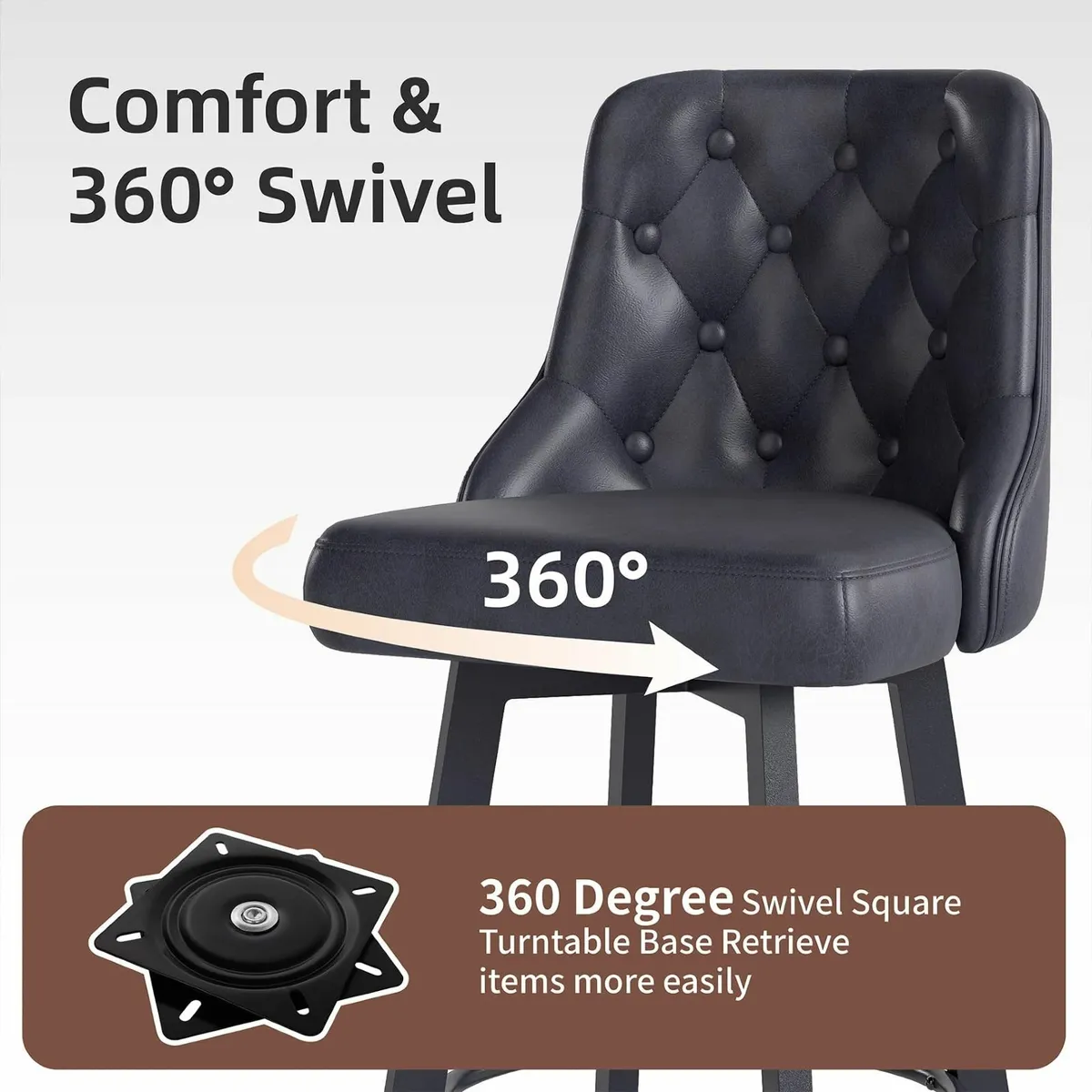 Bar Stools Set of 2, Waterproof PU Leather Chair - Image 4