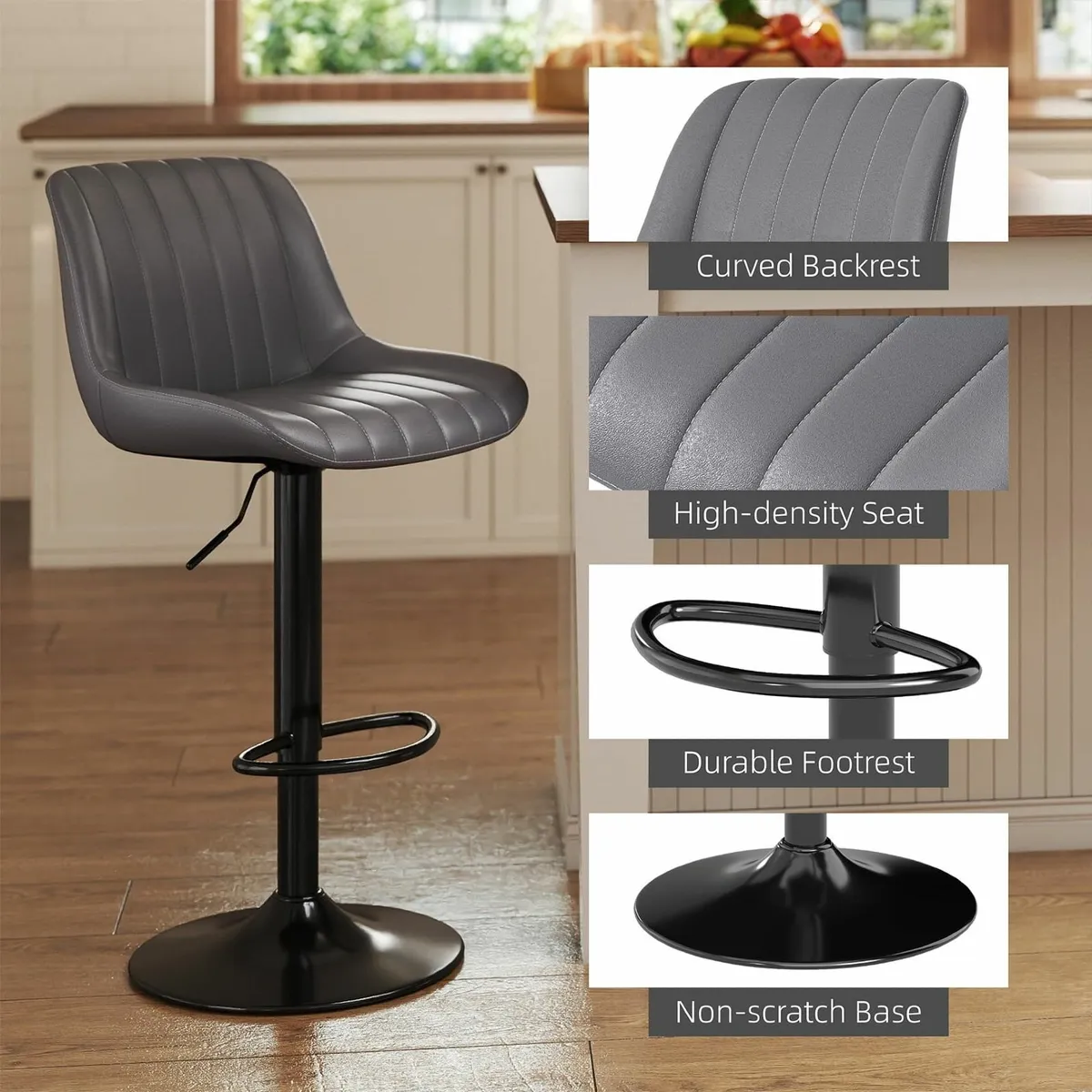 Bar Stools Set of 2, Swivel Counter Height Back - Image 4