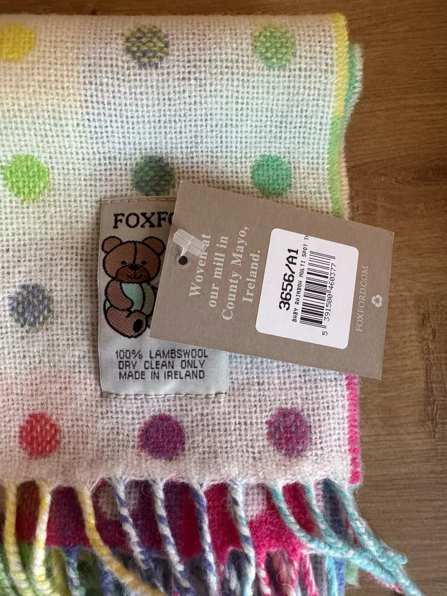 Foxford Rainbow Spot Lambswool Baby Blanket - Image 2