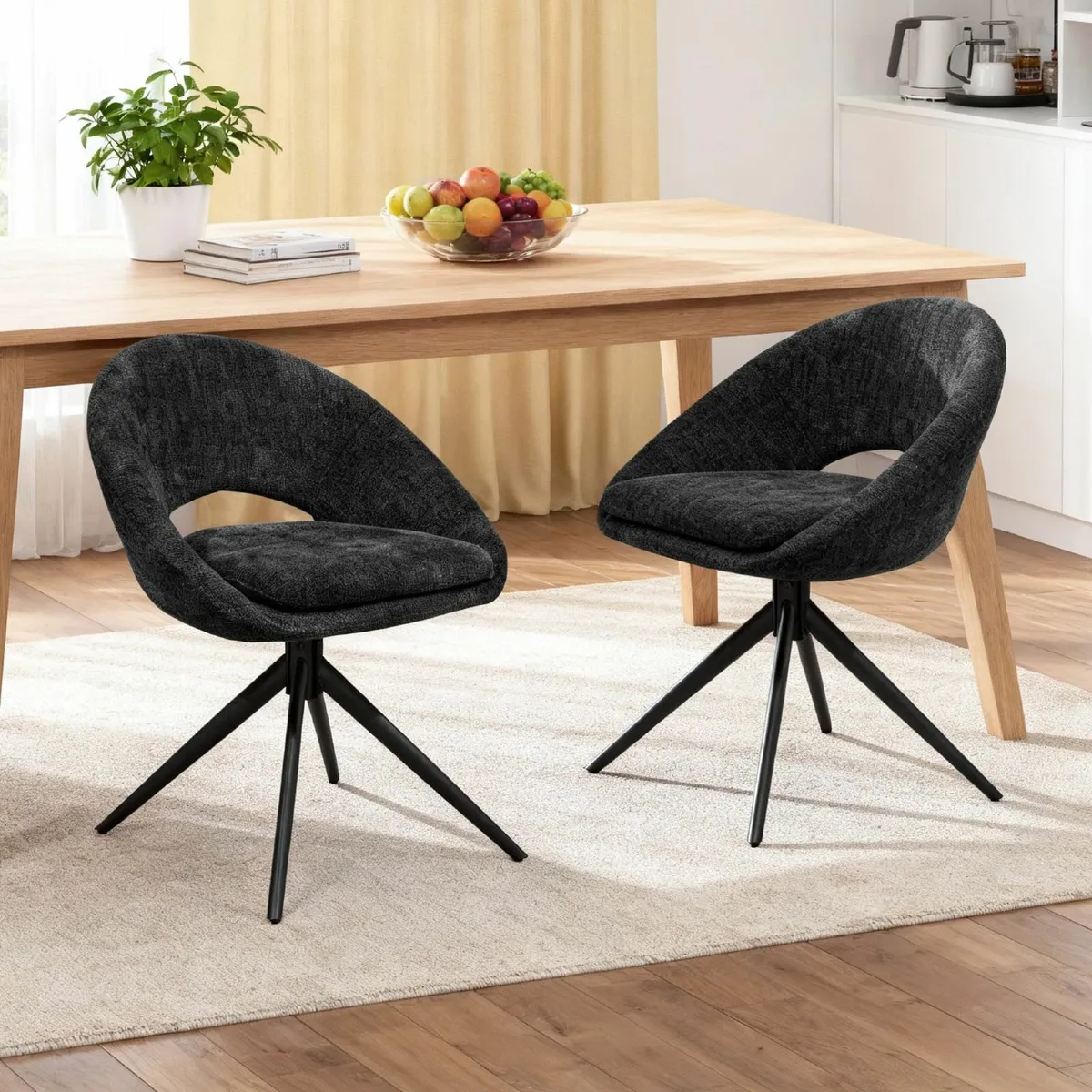 Swivel Dining Chairs Set of 2 Black Office Cafe - Image 1