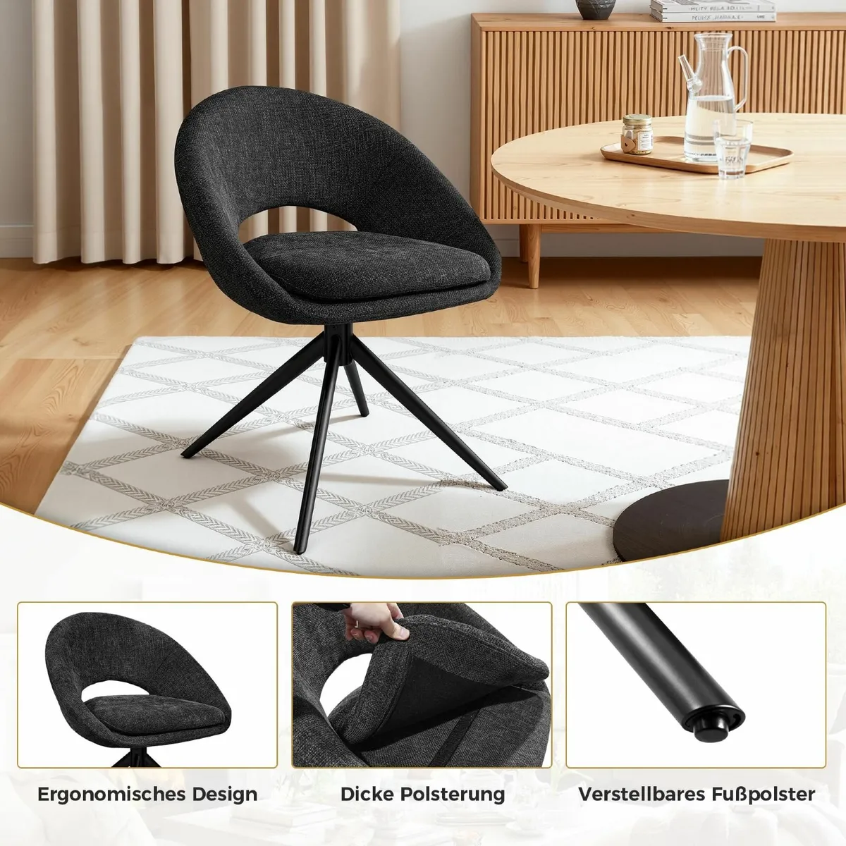 Swivel Dining Chairs Set of 2 Black Office Cafe - Image 3