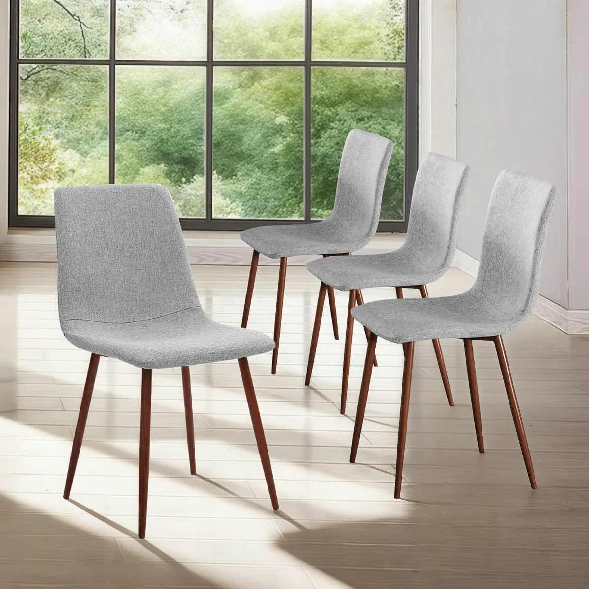 Set of 4 Retro Upholstered Grey Dining Chairs - Image 2