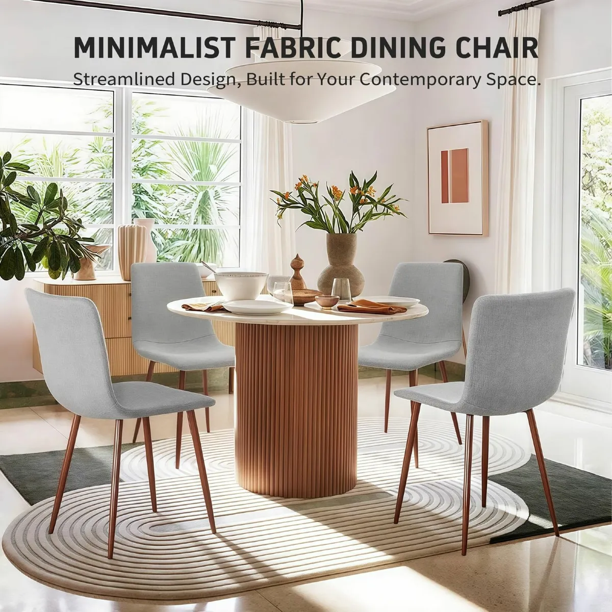 Set of 4 Retro Upholstered Grey Dining Chairs - Image 1