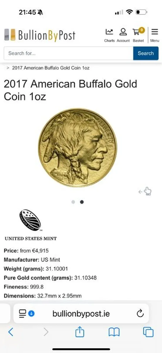Pure gold coin 999.8 American Buffalo - Image 3