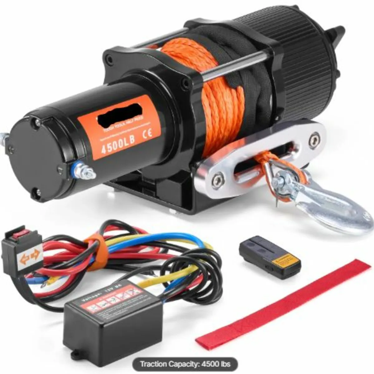 Electric Winch ATV UTV 2041.2 kg Synthetic Rope Wa - Image 1