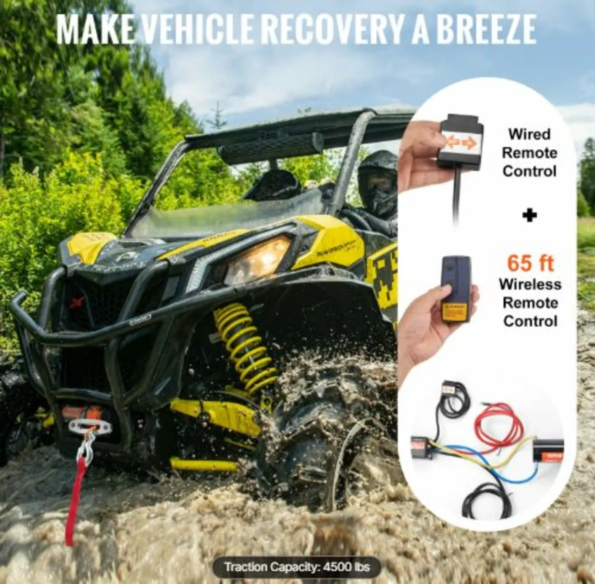 Electric Winch ATV UTV 2041.2 kg Synthetic Rope Wa - Image 4