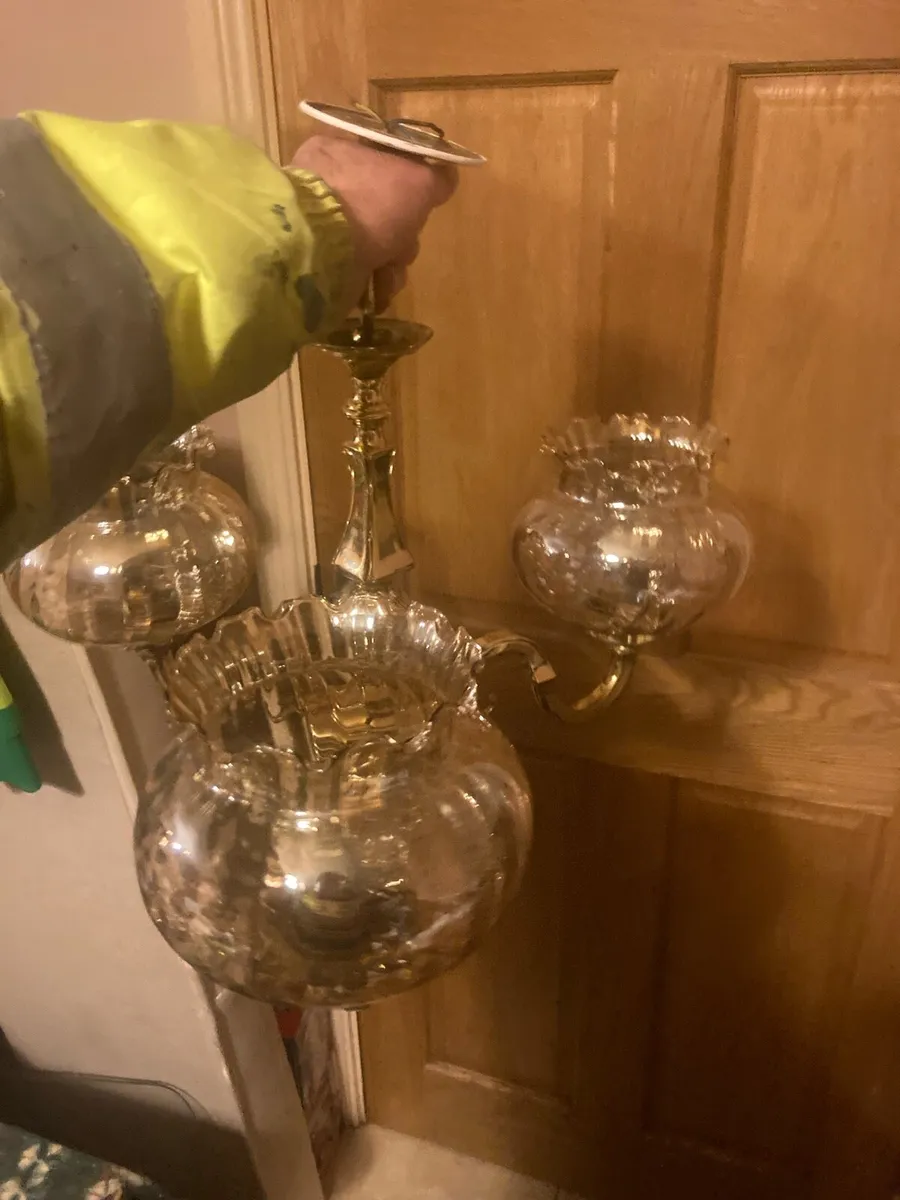 Three arm chandelier with large globes - Image 1