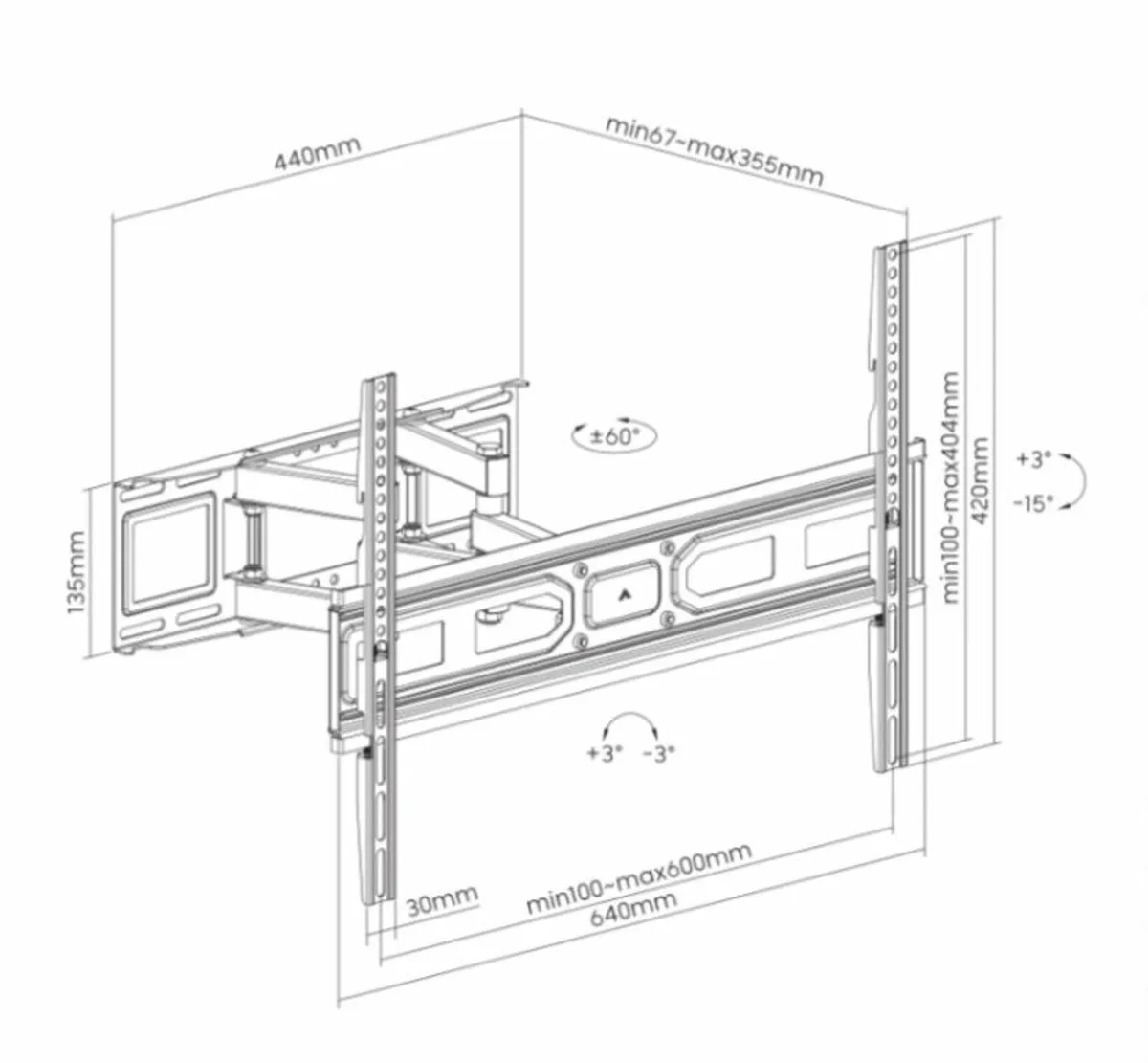 Tv Wall Mount Bracket Tilt Swivel 57-80" - Image 2