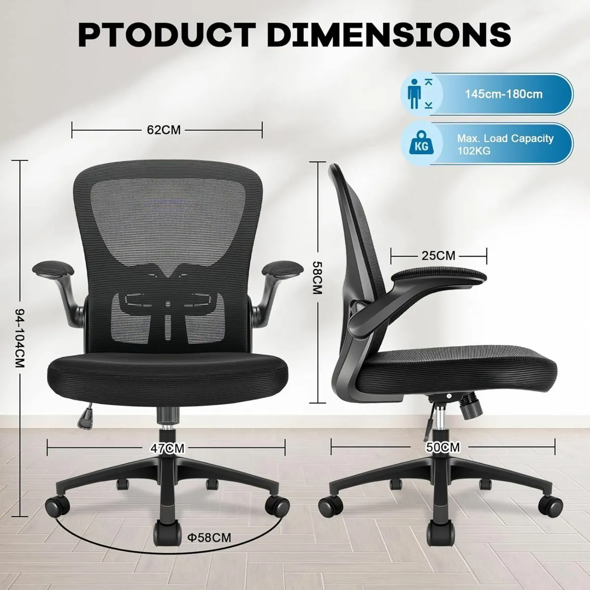 Office Chair Mid-Back Desk with Lumbar Support - Image 3