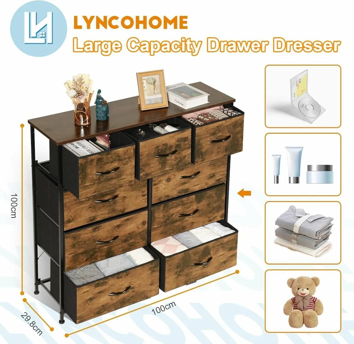 Chest of Drawers Bedroom Fabric Dresser with Wood - Image 3